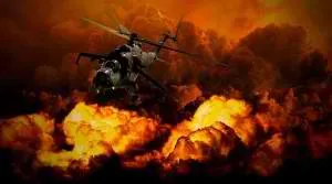 helicopter with flames
