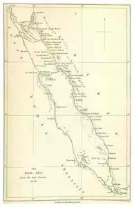 A map of teh Red Sea from 1838. The arrow marks Howeitat settlement.