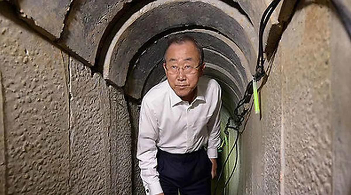 Ban Visits Terror Tunnel, Laments Cramped Conditions Inside